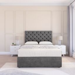 "Sloomy Mayfair Plush Bed Set With 4 Drawers, Mattress & 54"" Headboard in Dark Grey - Size: King" - thumbnail 2