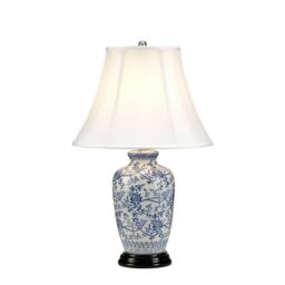 Loops Table Lamp Porcelain Blue & White Wooden Base Blue LED E27 60W
