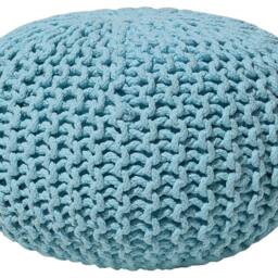 Wyld and Coco Light Blue Knitted Pouf Ottoman 40 x 25 cm - Cotton Knit Footstool - thumbnail 2