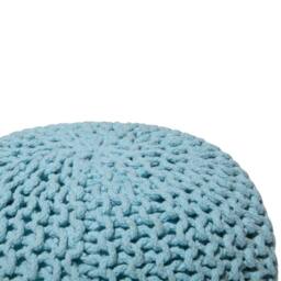 Wyld and Coco Light Blue Knitted Pouf Ottoman 40 x 25 cm - Cotton Knit Footstool - thumbnail 4