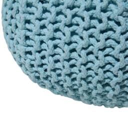 Wyld and Coco Light Blue Knitted Pouf Ottoman 40 x 25 cm - Cotton Knit Footstool - thumbnail 5