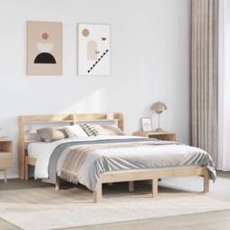 Berkfield Home Beautiful Bed Frame with Headboard without Mattress 150x200 cm Ki in Natural - Size: King - thumbnail 2