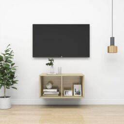 Berkfield Home Wall-mounted TV Cabinet Sonoma Oak 37x37x72 cm Engineered Wood in Brown - Size: 37 x 37 x 72 cm - thumbnail 1
