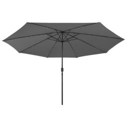 Berkfield Home Outdoor Parasol with LED Lights & Metal Pole 400 cm Anthracite in Black - thumbnail 3