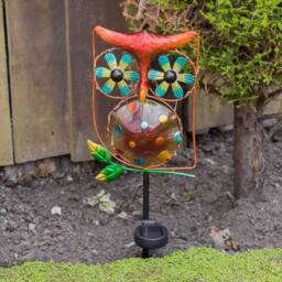 Globrite Owl Wind Spinner with 15 LED Solar Lights - Outdoor Garden Ornaments - thumbnail 3