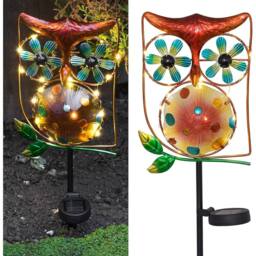 Globrite Owl Wind Spinner with 15 LED Solar Lights - Outdoor Garden Ornaments - thumbnail 1