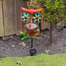 Globrite Owl Wind Spinner with 15 LED Solar Lights - Outdoor Garden Ornaments - thumbnail 5