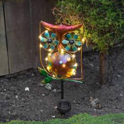 Globrite Owl Wind Spinner with 15 LED Solar Lights - Outdoor Garden Ornaments - thumbnail 4