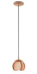Loops Pendant Ceiling Light Copper Coloured Steel Shade Clear Glass Bulb E27 1x40W - thumbnail 1