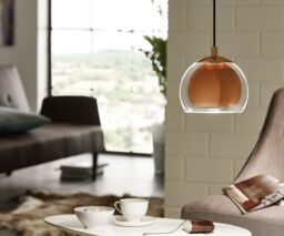 Loops Pendant Ceiling Light Copper Coloured Steel Shade Clear Glass Bulb E27 1x40W - thumbnail 3