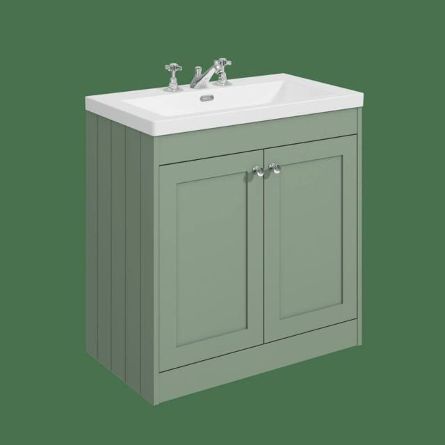 Balterley 800mm Floor Standing 2 Door Unit with Basin 3 Tap Hole - Satin Green
