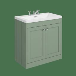 Balterley 800mm Floor Standing 2 Door Unit with Basin 3 Tap Hole - Satin Green