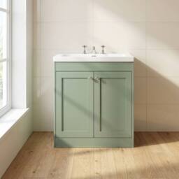 Balterley 800mm Floor Standing 2 Door Unit with Basin 3 Tap Hole - Satin Green - thumbnail 6