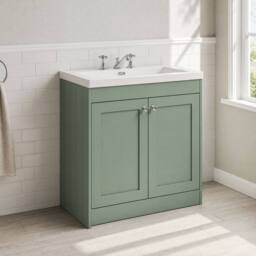 Balterley 800mm Floor Standing 2 Door Unit with Basin 3 Tap Hole - Satin Green - thumbnail 4