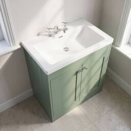 Balterley 800mm Floor Standing 2 Door Unit with Basin 3 Tap Hole - Satin Green - thumbnail 3