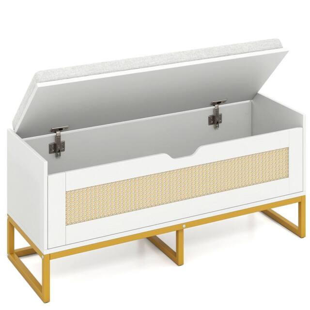 Costway Rattan Storage Chest Modern Hidden Storage Entryway Furniture in White - image 1