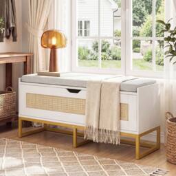 Costway Rattan Storage Chest Modern Hidden Storage Entryway Furniture in White - thumbnail 4