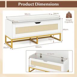 Costway Rattan Storage Chest Modern Hidden Storage Entryway Furniture in White - thumbnail 2