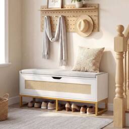 Costway Rattan Storage Chest Modern Hidden Storage Entryway Furniture in White - thumbnail 5