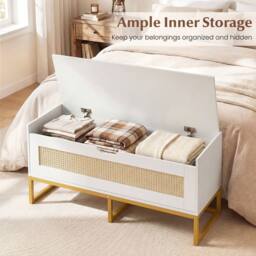 Costway Rattan Storage Chest Modern Hidden Storage Entryway Furniture in White - thumbnail 3