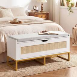 Costway Rattan Storage Chest Modern Hidden Storage Entryway Furniture in White - thumbnail 6