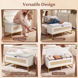 Costway Rattan Storage Chest Modern Hidden Storage Entryway Furniture in White - thumbnail 9