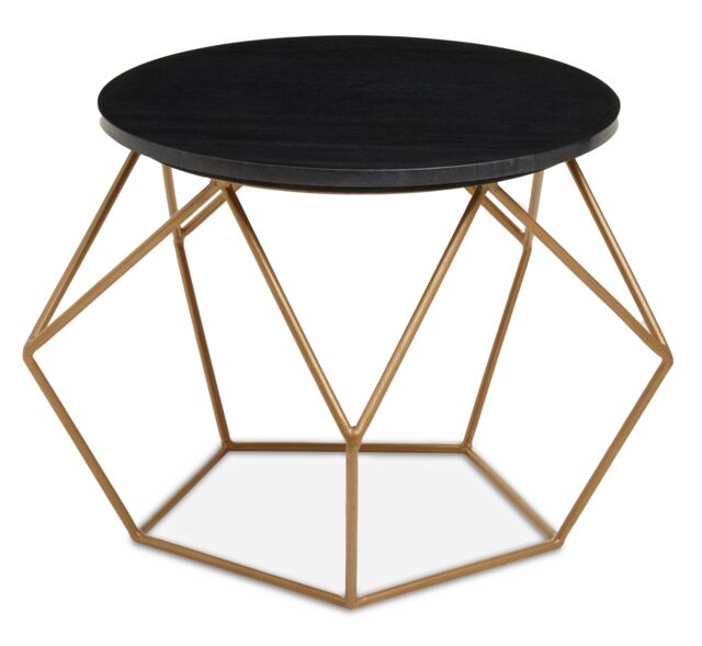 Orsina Round Black Marble Coffee Table with Gold Finish Frame, Sleek Black Marble Top on Geometric Gold Metal Base - image 1