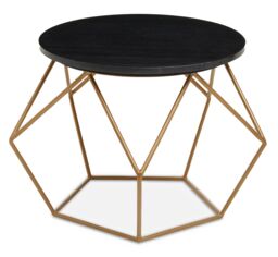 Orsina Round Black Marble Coffee Table with Gold Finish Frame, Sleek Black Marble Top on Geometric Gold Metal Base - thumbnail 1