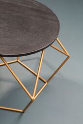 Orsina Round Black Marble Coffee Table with Gold Finish Frame, Sleek Black Marble Top on Geometric Gold Metal Base - thumbnail 3