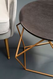 Orsina Round Black Marble Coffee Table with Gold Finish Frame, Sleek Black Marble Top on Geometric Gold Metal Base - thumbnail 2
