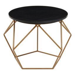 Orsina Round Black Marble Coffee Table with Gold Finish Frame, Sleek Black Marble Top on Geometric Gold Metal Base - thumbnail 5