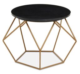 Orsina Round Black Marble Coffee Table with Gold Finish Frame, Sleek Black Marble Top on Geometric Gold Metal Base - thumbnail 6