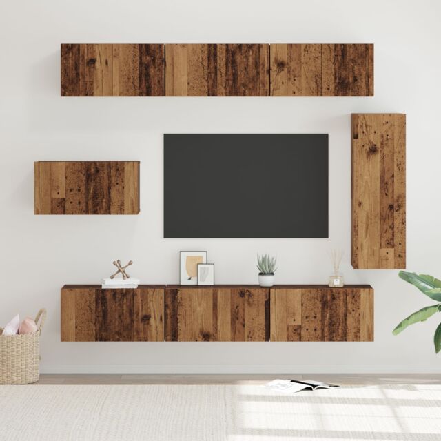 Berkfield Home TV Cabinet Set 8 pcs Old wood 30.5 x 30 x 90 cm Engineered wood in Brown - image 1