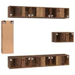 Berkfield Home TV Cabinet Set 8 pcs Old wood 30.5 x 30 x 90 cm Engineered wood in Brown - thumbnail 9