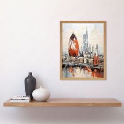 "Artery8 Wall Art Print London Skyline Abstract Oil Painting Thick Paint Red Gherkin Building River Thames England City Art Framed - Size: W12"" x H16""" - thumbnail 2