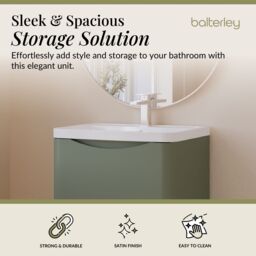 Balterley Floor Standing 2 Drawer Bathroom Vanity Unit & Basin, Green, 550mm in Green - thumbnail 3
