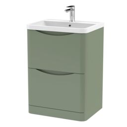 Balterley Floor Standing 2 Drawer Bathroom Vanity Unit & Basin, Green, 550mm in Green