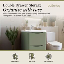 Balterley Floor Standing 2 Drawer Bathroom Vanity Unit & Basin, Green, 550mm in Green - thumbnail 2