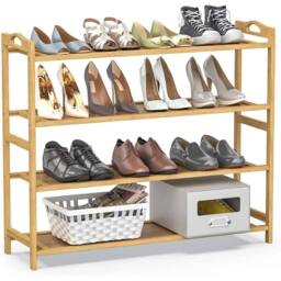 SPETLEK Bamboo Tiered Shoe Rack Storage Slatted 4-Tier in Natural - Size: 0.6m2 - thumbnail 1