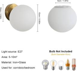 COMELY Modern Wall Lights, E27 Ball Wall Lights, 15 cm Glass Shade, Gold - thumbnail 7