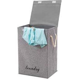 SPETLEK 72L Folding Laundry Hamper Basket with Lid DirtyClothes Storage in Grey - thumbnail 4