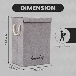 SPETLEK 72L Folding Laundry Hamper Basket with Lid DirtyClothes Storage in Grey - thumbnail 2