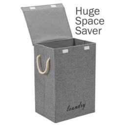 SPETLEK 72L Folding Laundry Hamper Basket with Lid DirtyClothes Storage in Grey - thumbnail 5