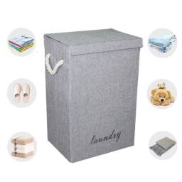 SPETLEK 72L Folding Laundry Hamper Basket with Lid DirtyClothes Storage in Grey - thumbnail 3