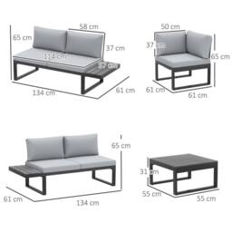 OUTSUNNY 4 PCs Garden Set w/ 5-Level Recline Corner Conversation Sofa Set in Black - thumbnail 3