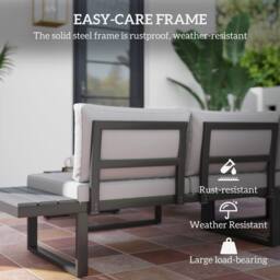OUTSUNNY 4 PCs Garden Set w/ 5-Level Recline Corner Conversation Sofa Set in Black - thumbnail 4