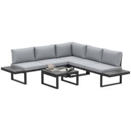 OUTSUNNY 4 PCs Garden Set w/ 5-Level Recline Corner Conversation Sofa Set in Black - thumbnail 2