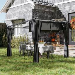OUTSUNNY 3 x 3(m) Metal Pergola with Retractable Roof & Sidewalls, Grey in Dark Grey - thumbnail 1