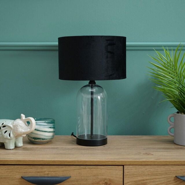 ValueLights Jessy Black Glass Table Lamp With Black Velvet Shade - image 1