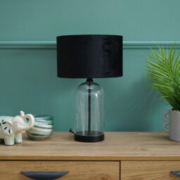 ValueLights Jessy Black Glass Table Lamp With Black Velvet Shade